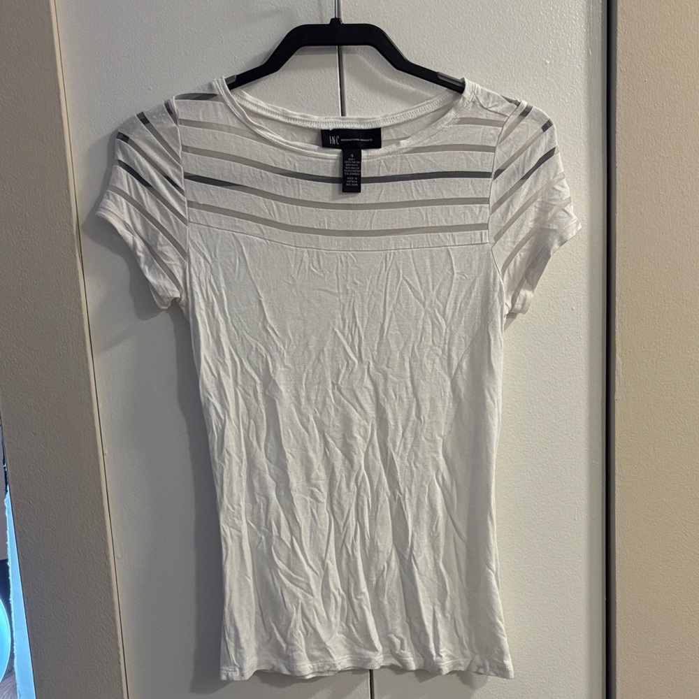 INC International Concepts White and Gray Striped Tee